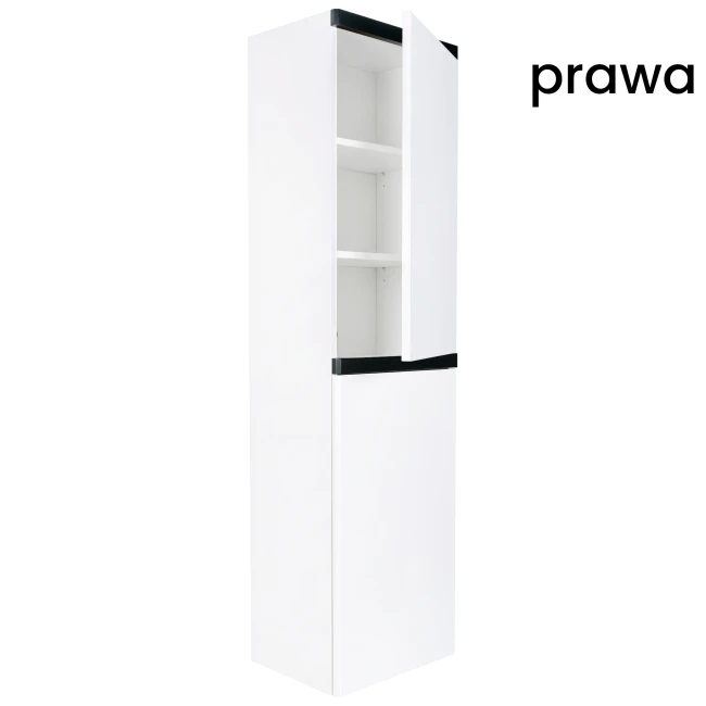 Słupek łazienkowy wiszący 40x150 Aquameb Andora biały mat czarny mat 3 półki białe wnętrze prawy