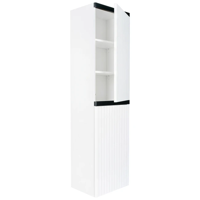 Słupek łazienkowy wiszący 40x150 cm ryflowany Aquameb Andora biały mat czarny mat 3 półki białe wnętrze prawy
