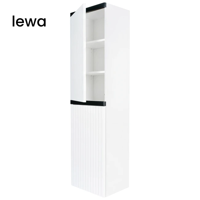 Słupek łazienkowy wiszący 40x150 cm ryflowany Aquameb Andora biały mat czarny mat 3 półki białe wnętrze lewy