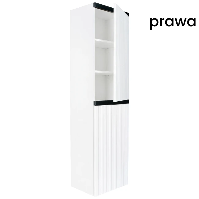 Słupek łazienkowy wiszący 40x150 cm ryflowany Aquameb Andora biały mat czarny mat 3 półki białe wnętrze prawy