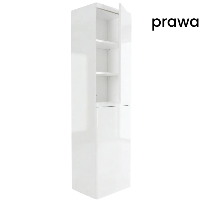 Słupek łazienkowy wiszący 40x150 Aquameb Andora biały połysk 3 półki białe wnętrze prawy