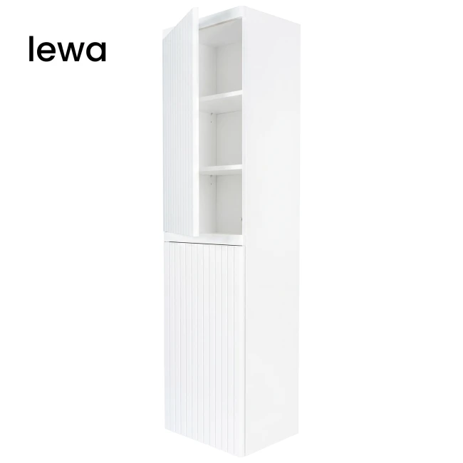 Słupek łazienkowy wiszący 40x150 ryflowany Aquameb Andora biały mat 3 półki białe wnętrze lewy