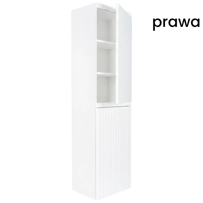 Słupek łazienkowy wiszący 40x150 ryflowany Aquameb Andora biały mat 3 półki białe wnętrze prawy
