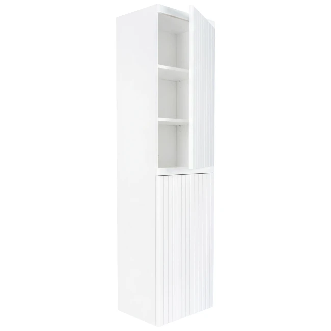 Słupek łazienkowy wiszący 40x150 ryflowany Aquameb Andora biały mat 3 półki białe wnętrze prawy