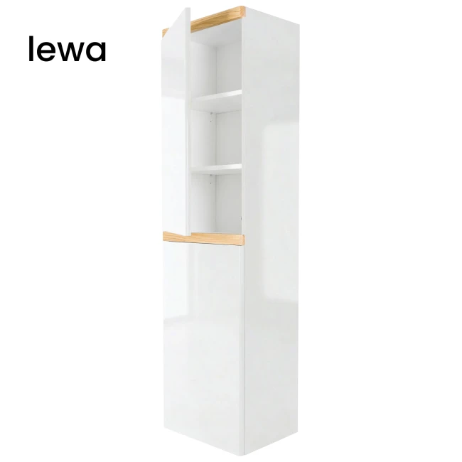 Słupek łazienkowy wiszący 40x150 Aquameb Andora biały połysk 3 półki białe wnętrze lewy