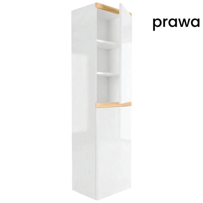 Słupek łazienkowy wiszący 40x150 Aquameb Andora biały połysk 3 półki białe wnętrze prawy