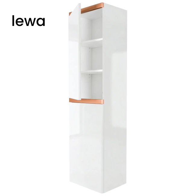 Słupek łazienkowy wiszący 40x150 Aquameb Andora biały połysk miedziany mat 3 półki białe wnętrze lewy