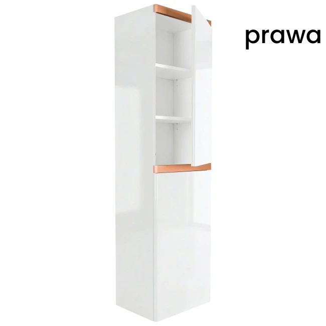 Słupek łazienkowy wiszący 40x150 Aquameb Andora biały połysk miedziany mat 3 półki białe wnętrze prawy