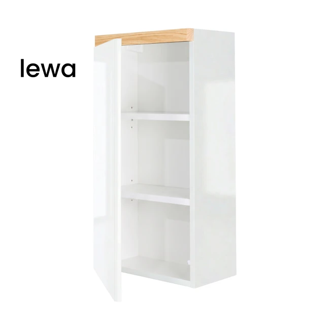 Szafka łazienkowa wisząca 40x75 Aquameb Andora biały połysk wnętrze białe otwarta lewy