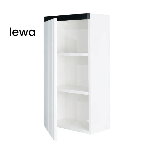Szafka łazienkowa wisząca 40x75 ryflowana Aquameb Andora biały mat czarny mat wnętrze białe otwarta lewy