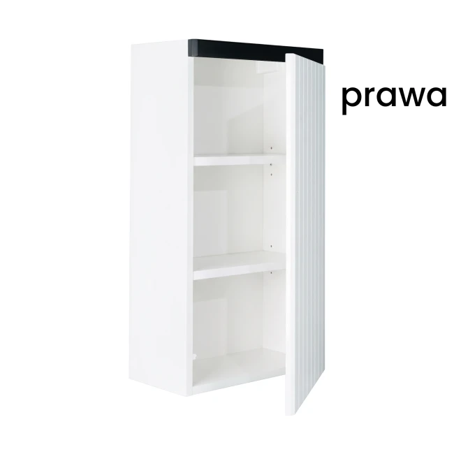 Szafka łazienkowa wisząca 40x75 ryflowana Aquameb Andora biały mat czarny mat wnętrze białe otwarta prawy