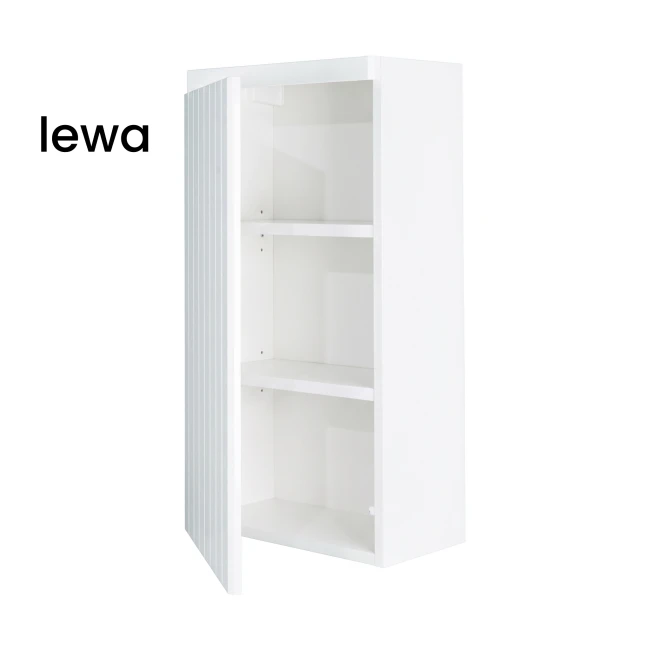 Szafka łazienkowa wisząca 40x75 ryflowana Aquameb Andora biały mat wnętrze białe otwarta lewy