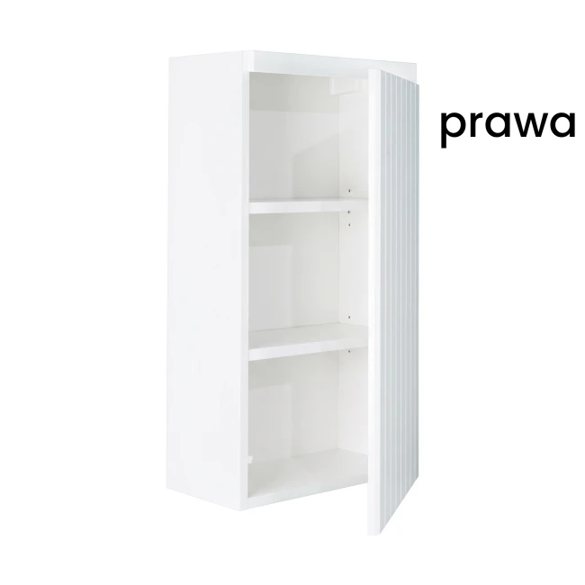 Szafka łazienkowa wisząca 40x75 ryflowana Aquameb Andora biały mat wnętrze białe otwarta prawy