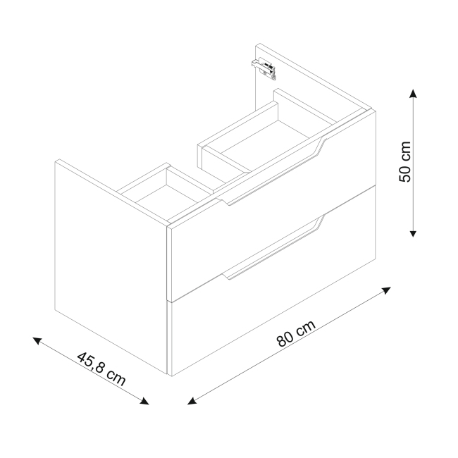 Szafka łazienkowa pod umywalkę wpuszczaną 80 cm wisząca Aquameb Borneo rysunek techniczny