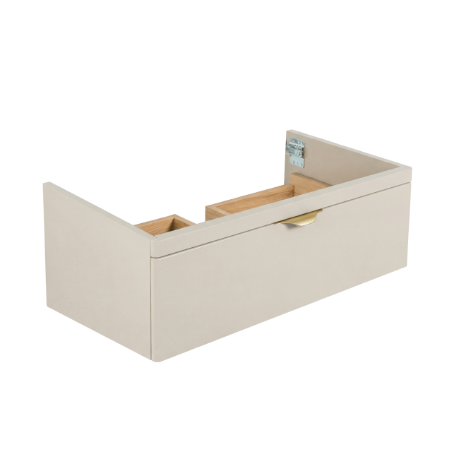 Szafka łazienkowa pod umywalkę wpuszczaną 60 cm wisząca Aquameb Andora kaszmir mat 1 szuflada złoty uchwyt