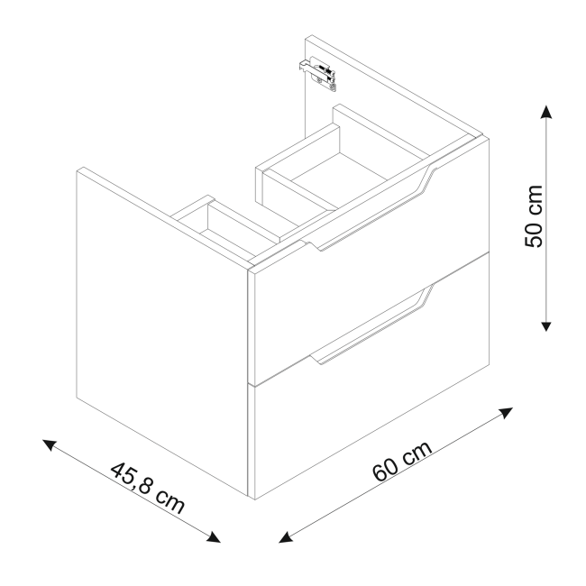 Szafka łazienkowa pod umywalkę wpuszczaną 60 cm wisząca Aquameb Borneo rysunek techniczny