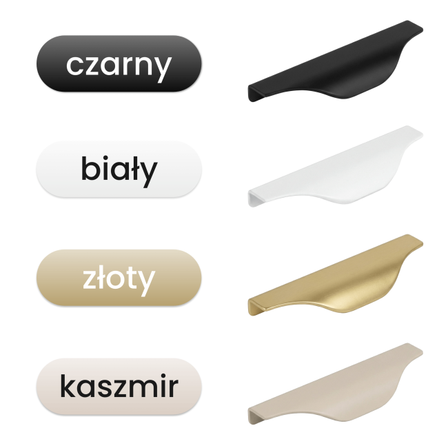 Kolory uchwytu meblowego do szafki łazienkowej, czarny, biały, złoty, kaszmir