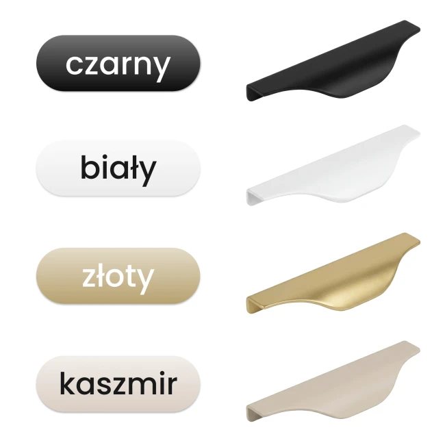 Kolory uchwytu meblowego do szafki łazienkowej, czarny, biały, złoty, kaszmir