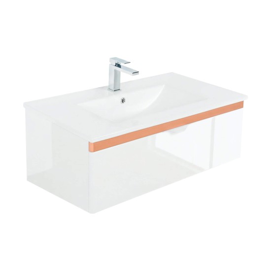 Szafka łazienkowa pod umywalkę wpuszczaną 60 cm wisząca Aquameb Andora biały połysk miedziany mat 1 szuflada