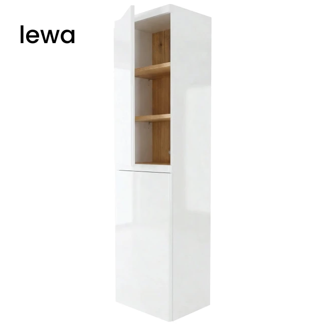 Słupek łazienkowy wiszący 40x150 Aquameb Andora biały połysk 3 półki dąb wnętrze lewy