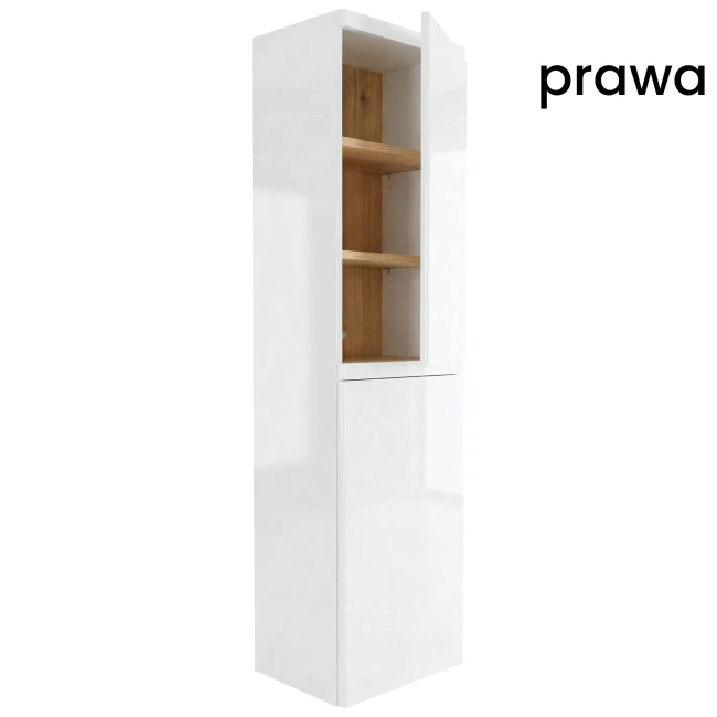 Słupek łazienkowy wiszący 40x150 Aquameb Andora biały połysk 3 półki dąb wnętrze prawy