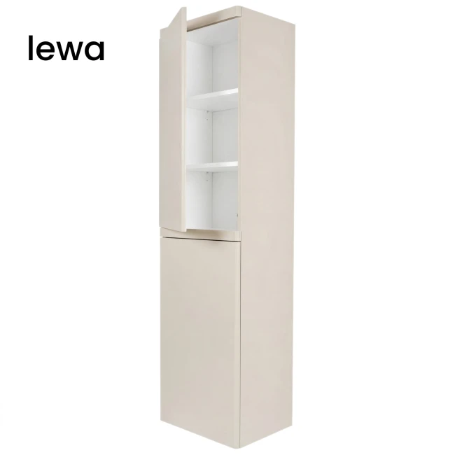 Słupek łazienkowy wiszący 40x150 Aquameb Andora kaszmir mat 3 półki dąb wnętrze widok z boku lewy