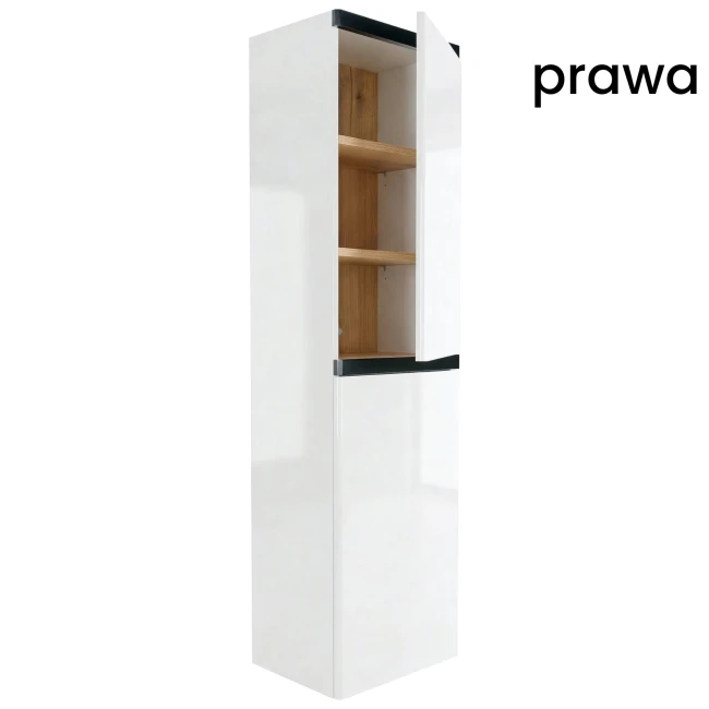 Słupek łazienkowy wiszący 40x150 Aquameb Andora biały połysk 3 półki dąb wnętrze prawy